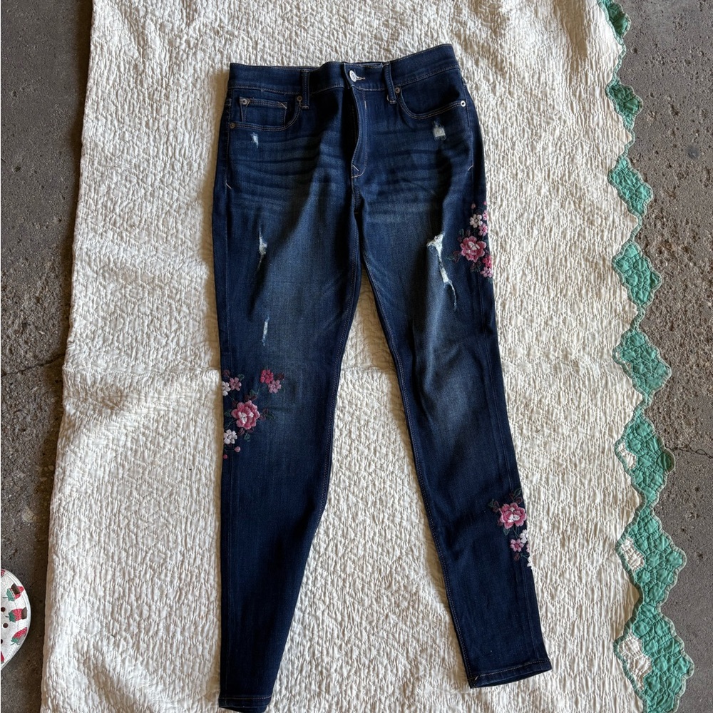 Express Dark Blue Floral Women's Skinny Jeans